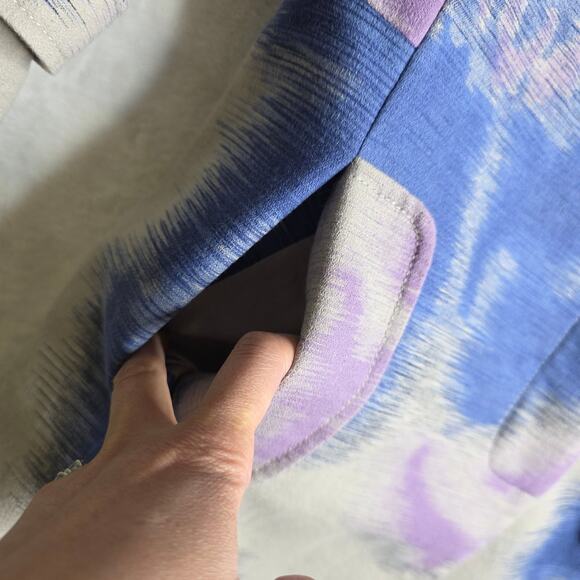 Anthropologie Elevenses sz8 Vintage Trench Blue Pink OffWhite Abstract Babydoll - Picture 6 of 15